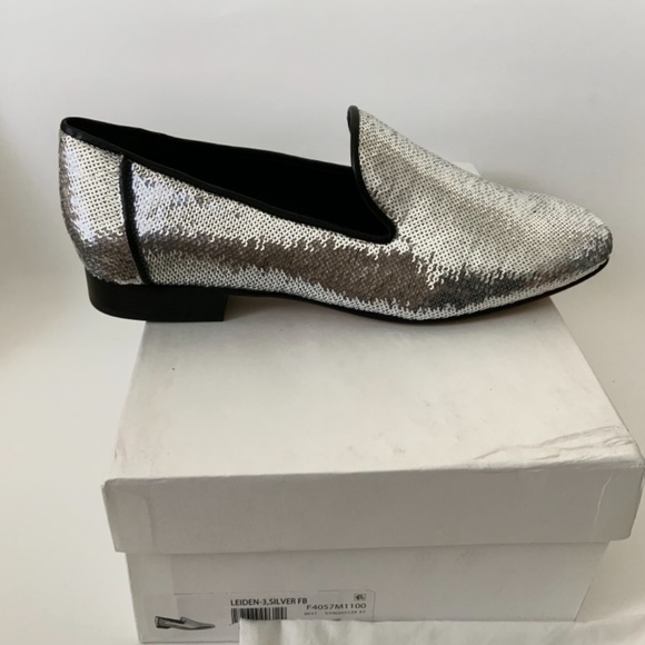 Diane von Furstenberg Leiden Metallic Flat Loafer Silver Evening Dress Shoes 9 - Picture 9 of 12